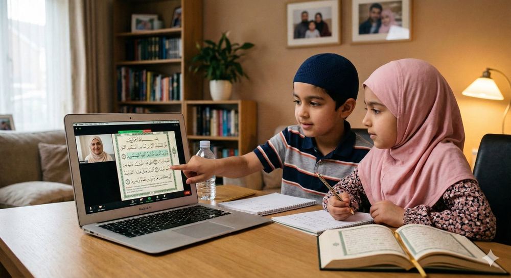 Kids learning Quran online via Zoom